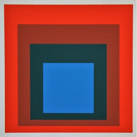 Sérigraphie Albers - Blue+darkgreen with 2 reds, 1955
