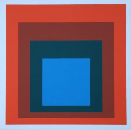 Sérigraphie Albers - Homage to the Square - blue+darkgreen with 2 reds, 1955