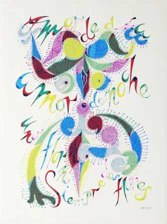 Sérigraphie Alberti - Amor de Día, Amor de Noche,  una Flor no Siempre da Flores I