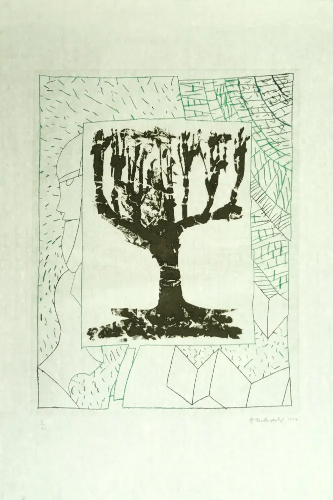 Gravure Alechinsky - Arbre central, au vert 