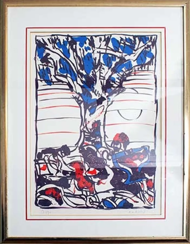 Lithographie Alechinsky - Arbre en bleu