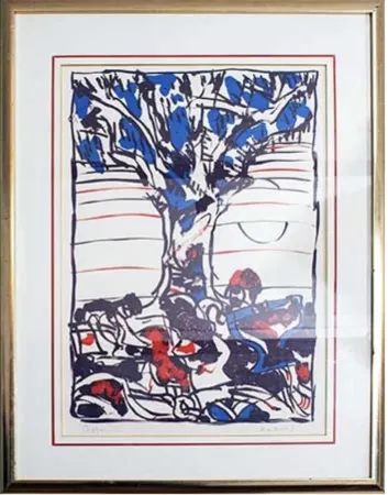 Lithographie Alechinsky - Arbre en bleu