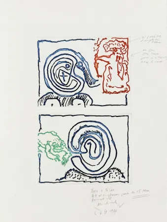 Gravure Alechinsky - Labyrinthe et reine