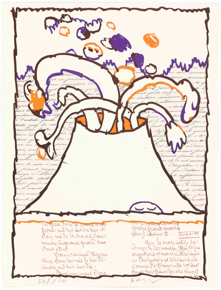 Lithographie Alechinsky - Volcan dépeint