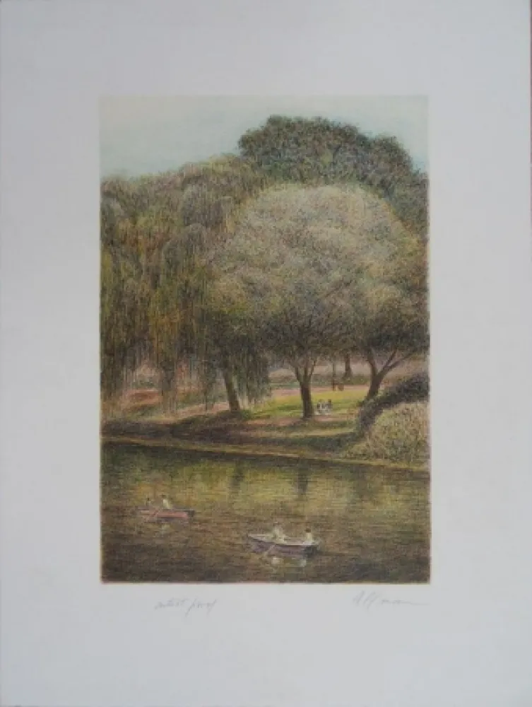 Lithographie Altman - Central Park - The Lake