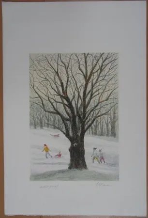 Lithographie Altman - Winter in the Park