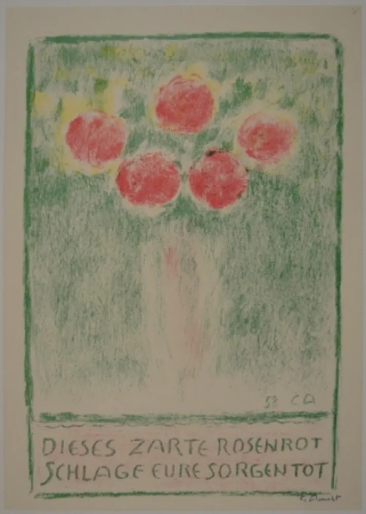 Lithographie Amiet - Blumenvase mit Rosen