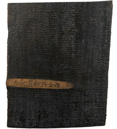 Gravure Sur Bois Aubertin - Tableau Brûlé Noir