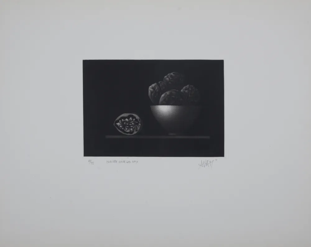 Gravure Avati - Manière noire aux noix, 1964