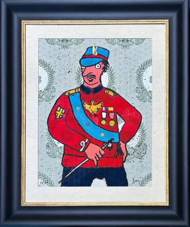 Gravure Baj - Enrico Baj (1924–2003) - Décoré - Colour etching and collage on brocade - 1972