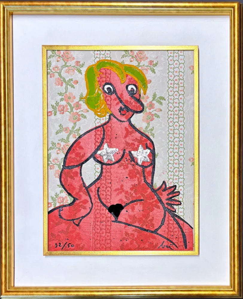 Gravure Baj - Enrico Baj (1924–2003) - Petit nu - Etching mixed media with collage - 1970