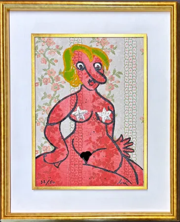 Gravure Baj - Enrico Baj (1924–2003) - Petit nu - Etching mixed media with collage - 1970