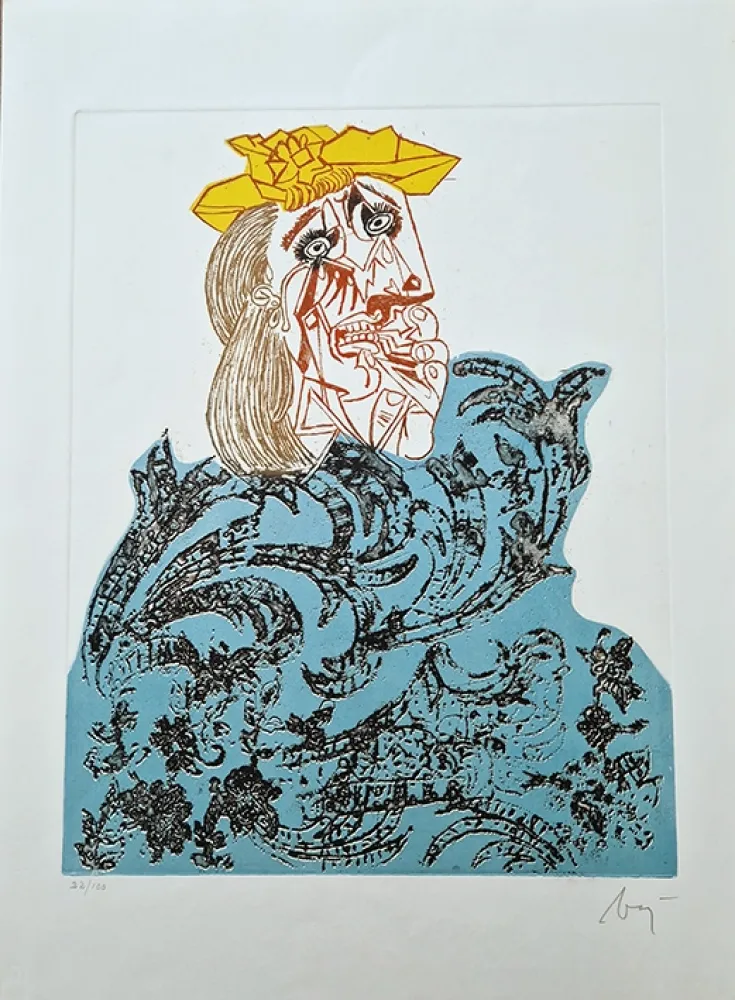 Eau-Forte Baj - Femme en fleurs