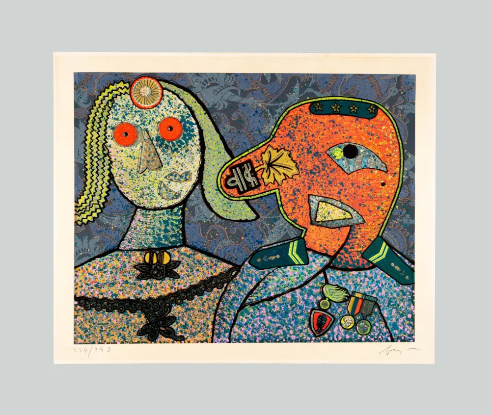 Sérigraphie Baj - Il generale Dada e una delle sue mogli