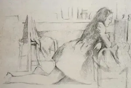 Lithographie Balthus - Jeune fille agenouillée sur fauteuil