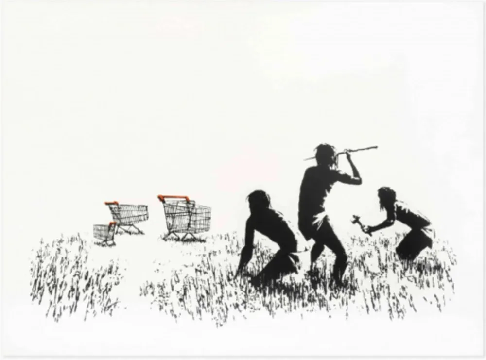 Sérigraphie Banksy - Trolleys (Black & White Unsigned)