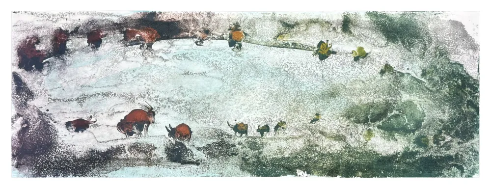 Lithographie Barcelo - La Chèvre du Tibet