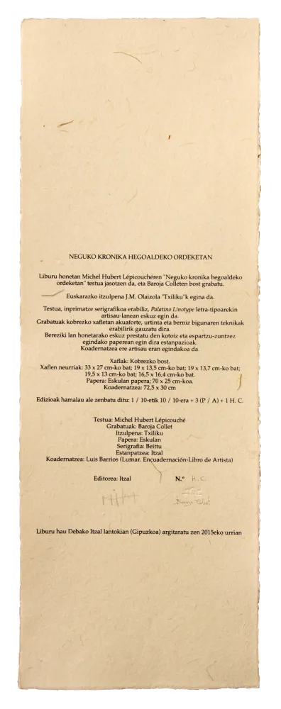 Livre Illustré Baroja-Collet - Neguko kronika hegoaldeko ordeketan