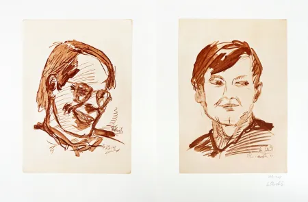 Lithographie Baselitz - Georg Baselitz (1938) – Doppelporträt Heiner Friedrich und Franz Dahlem – Heliogravure on bifolio – 1971