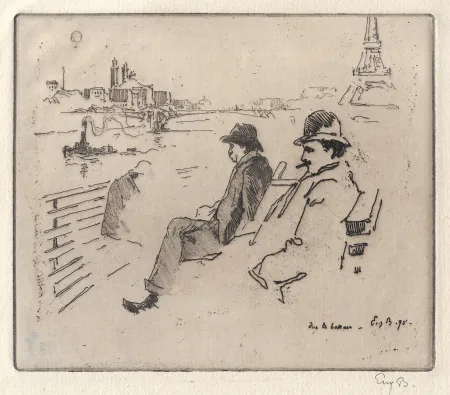 Gravure Bejot - Sur le bateau