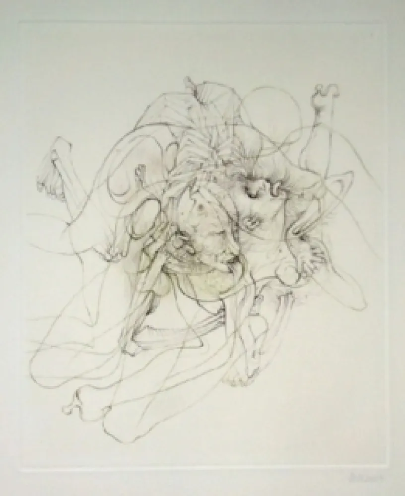 Gravure Bellmer - Dialogue entre un prêtre et un moribond