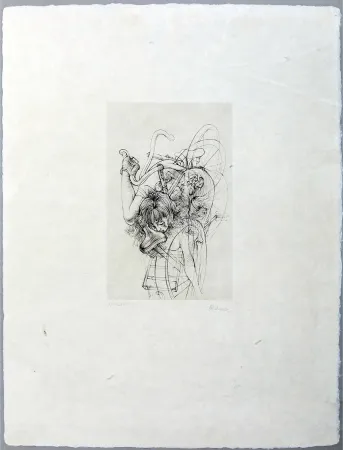 Gravure Bellmer - Jeune fille à la bicyclette, signée (1970)