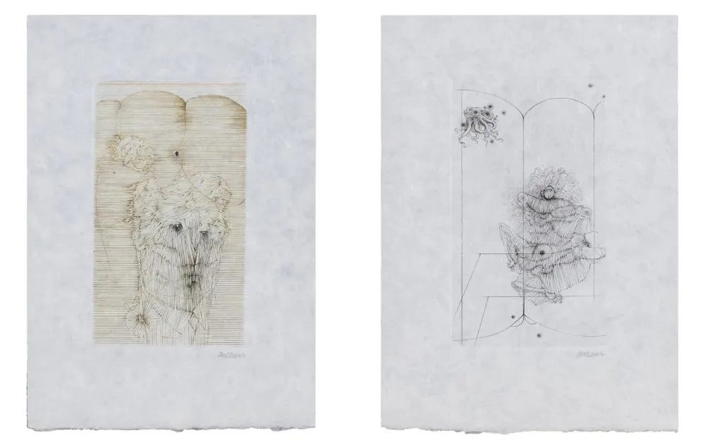 Gravure Bellmer - MODE D'EMPLOI. Suite des 7 gravures signées sur Japon nacré (1967)