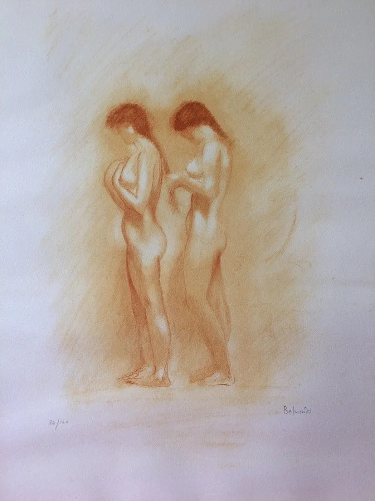 Lithographie Belmondo - Nus. Lithographie à la manière de la sanguine. 