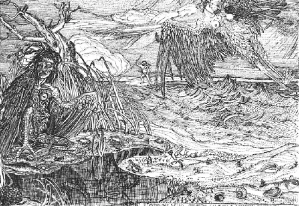 Eau-Forte Bozzetti - Le Arpie del lago Stinfalio