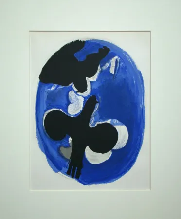 Lithographie Braque - Deux oiseaux sur fond bleu