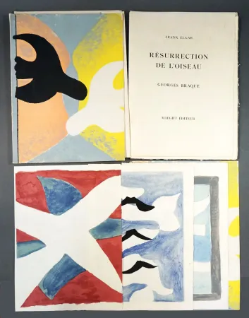 Livre Illustré Braque - F. Elgar. RÉSURRECTION DE L'OISEAU. 4 lithographies en couleurs de Braque avec suite sur Japon Nacré (1958)