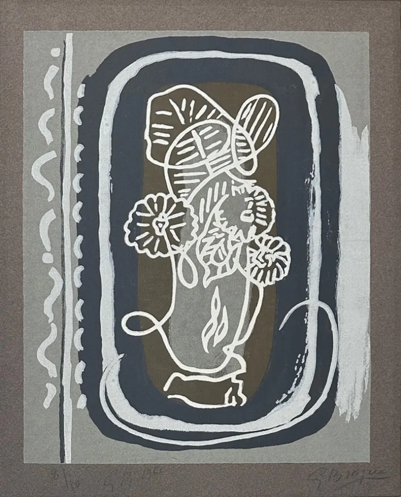 Gravure Sur Bois Braque - Fleurs blanches