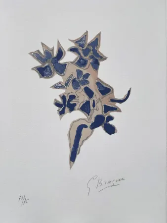 Lithographie Braque - Giroflée bleue 