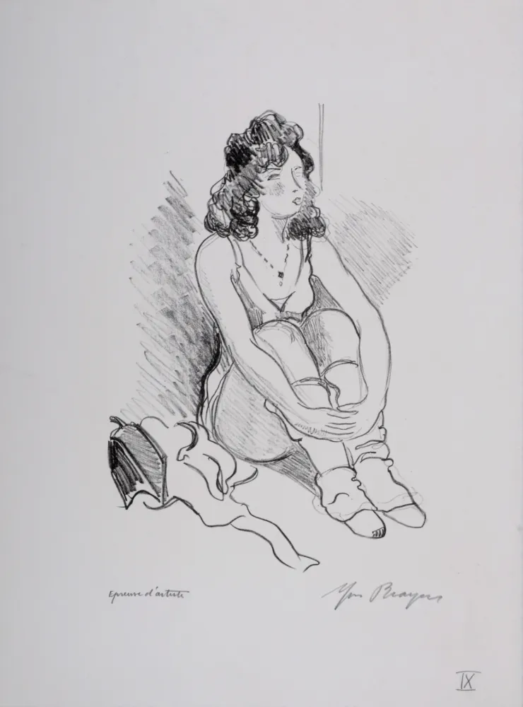 Lithographie Brayer - Zizi Jeanmaire assise #IX, 1949 - Hand-signed