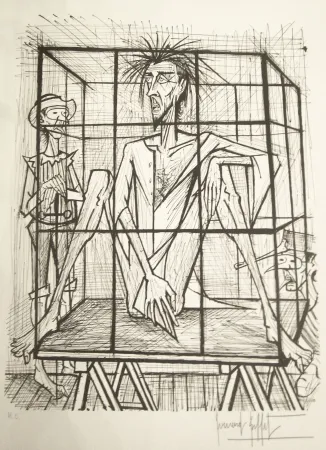 Lithographie Buffet - Don Quichotte en cage