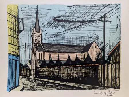 Lithographie Buffet - Église d'Alfortville 