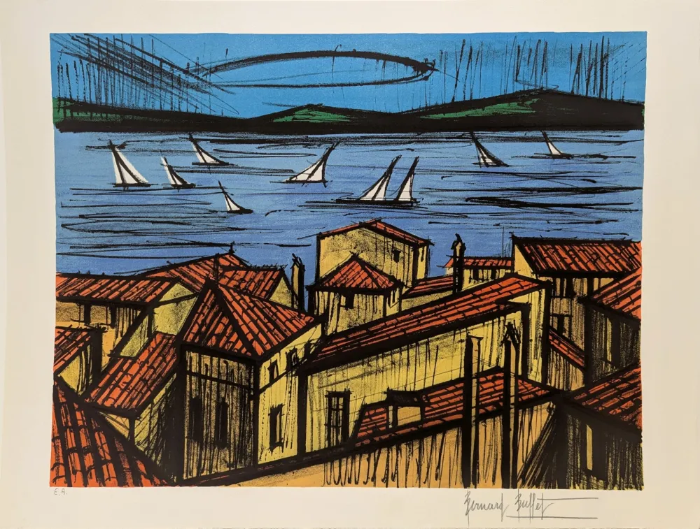 Lithographie Buffet - La baie de Saint-Tropez 