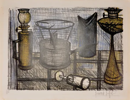 Lithographie Buffet - Lampe à pétrole, 1954 - Hand-signed