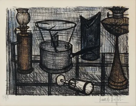 Lithographie Buffet - Naturaleza muerta ( lampara de petróleo)