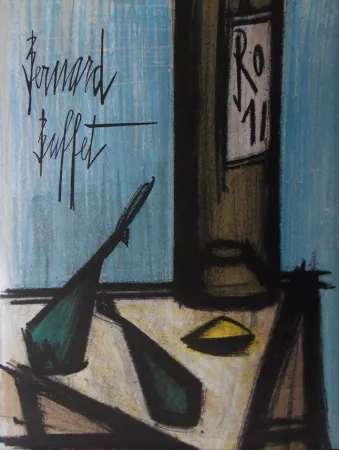 Lithographie Buffet - Nature morte à la bouteille