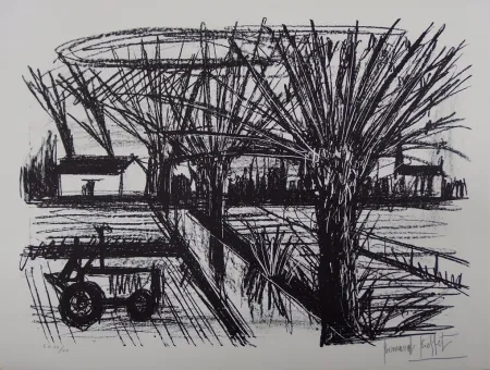 Lithographie Buffet - Paysage breton au tracteur