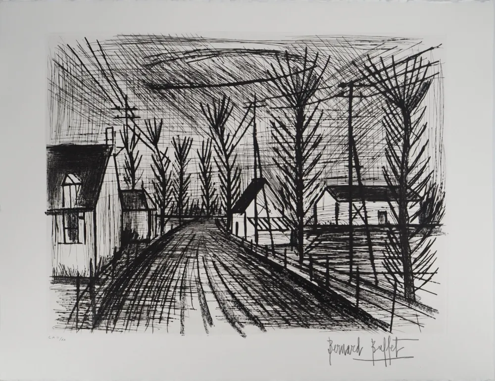 Gravure Buffet - Route de village