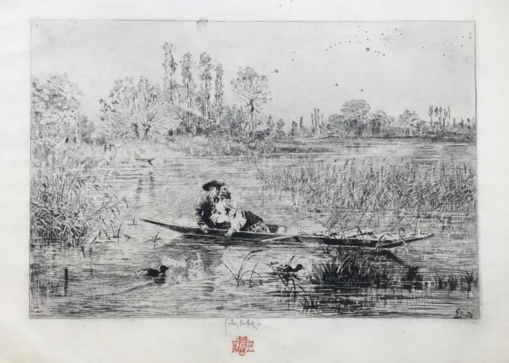 Gravure Buhot - Au fil de l'eau (1875)