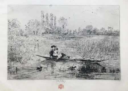 Gravure Buhot - Au fil de l'eau (1875)