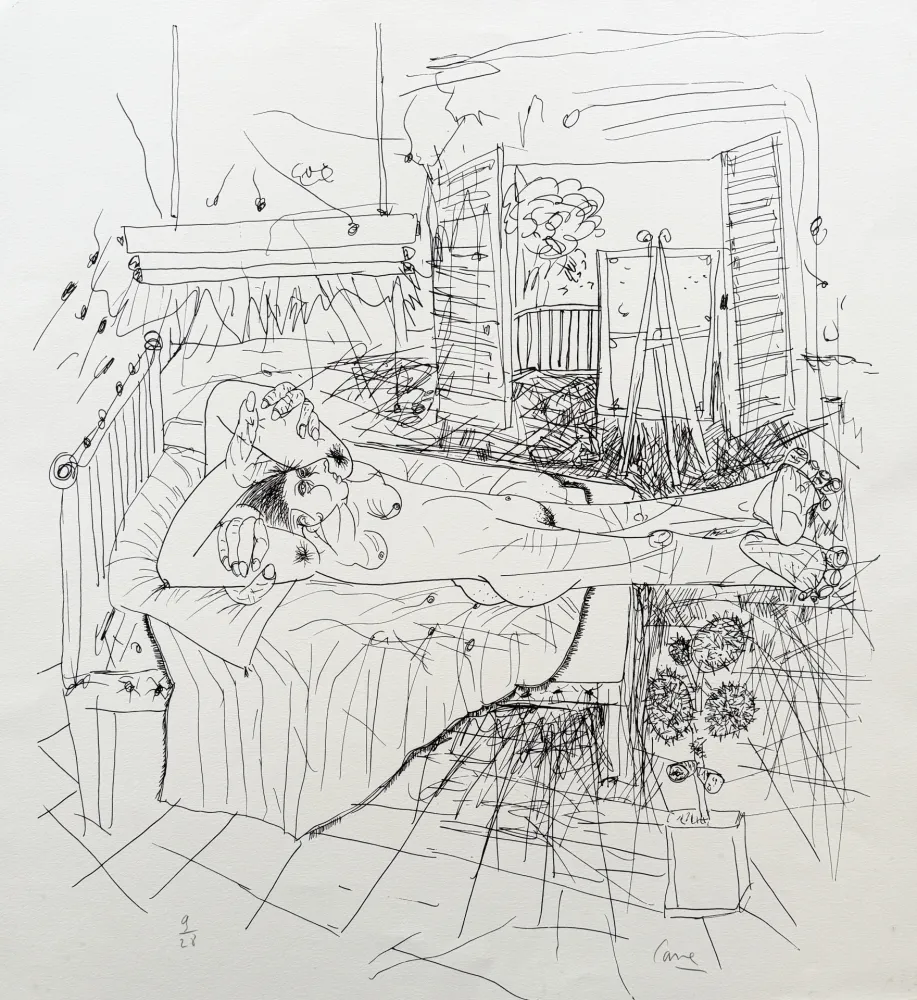 Lithographie Cane - Nu à l'atelier III