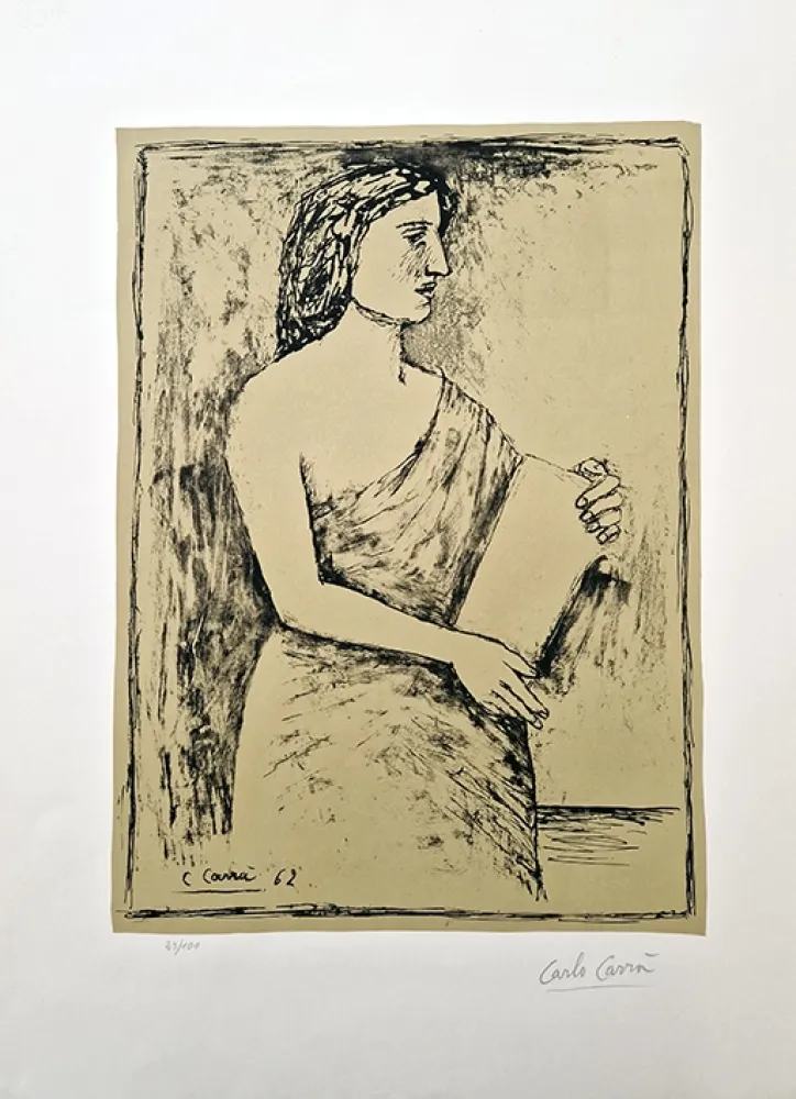 Lithographie Carra - Donna con libro