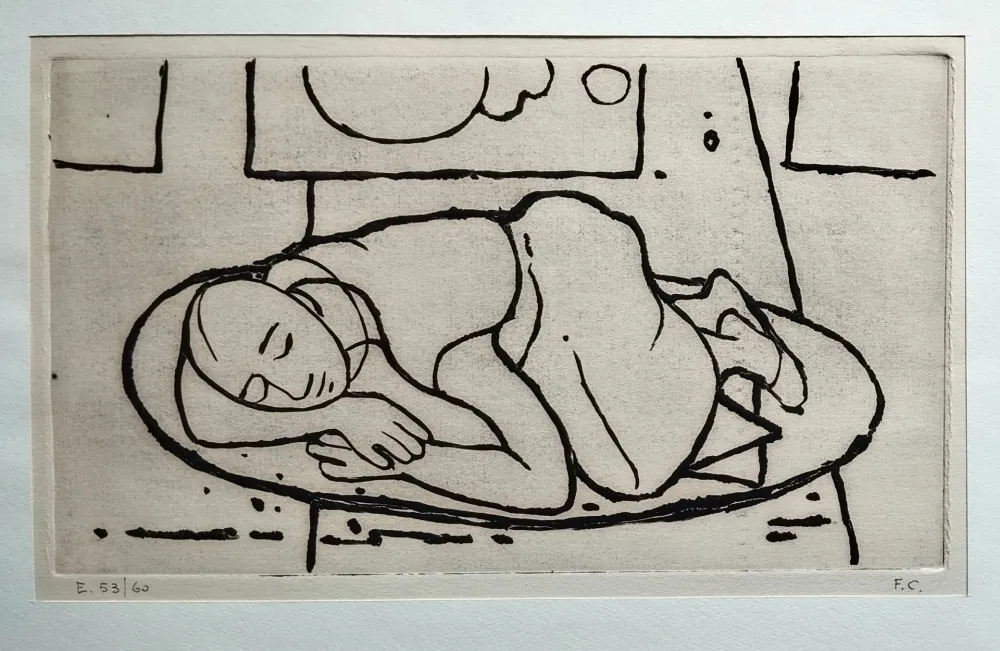 Linogravure Casorati - Figura accovacciata