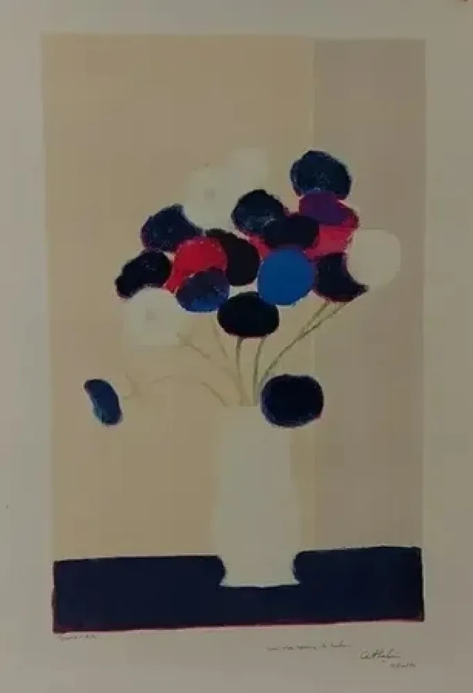 Lithographie Cathelin - Anémones à la table noire  (1989  ) 