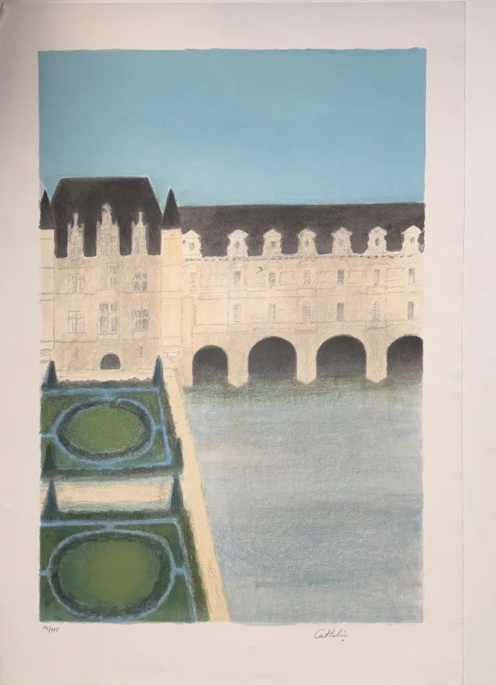 Lithographie Cathelin - Chateau de Chenonceau