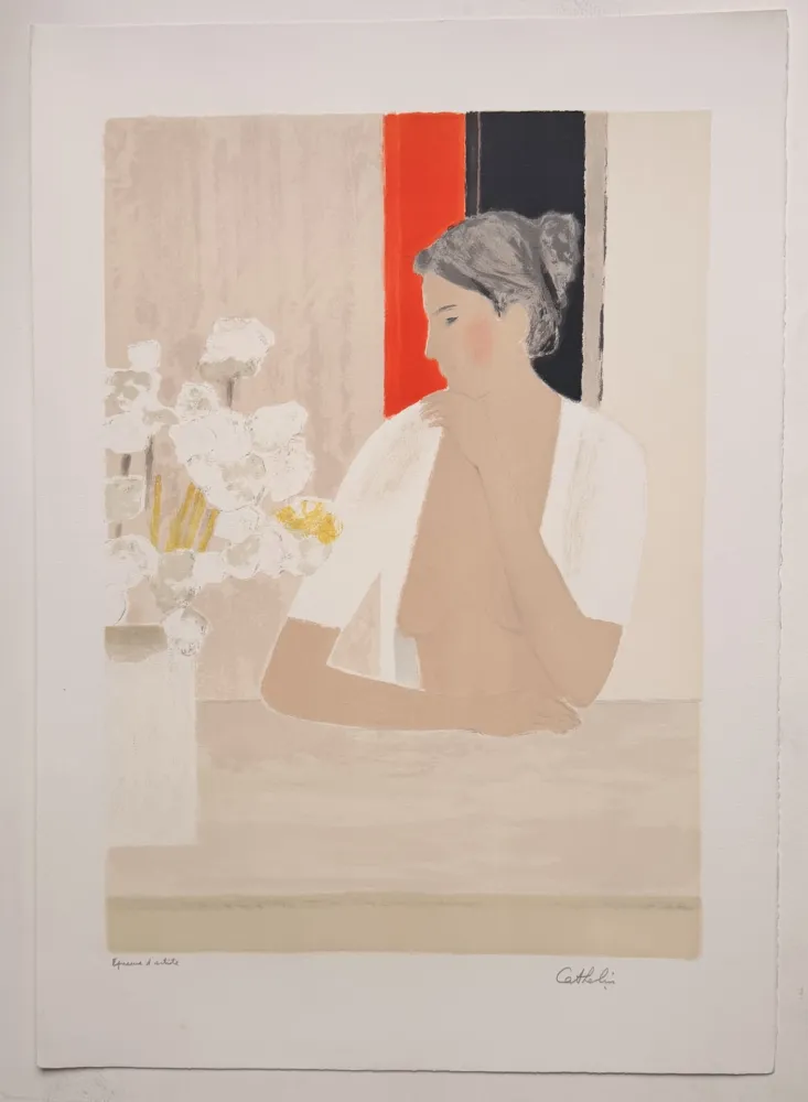 Lithographie Cathelin - Le bouquet blanc